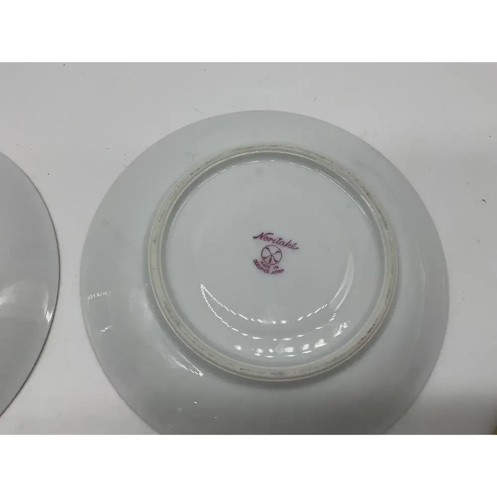 Noritake Saucers Set 2 Black Lavender Gold Trim‎ Japan Porcelain China Vintage